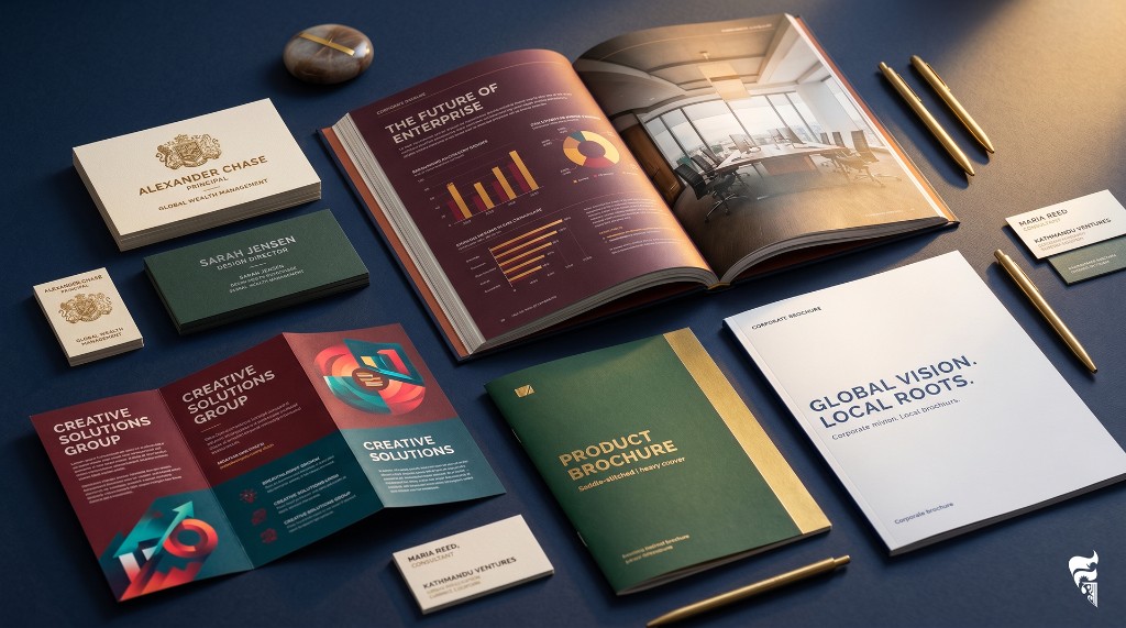 Paper printing for brochures, business cards, and branded stationery.